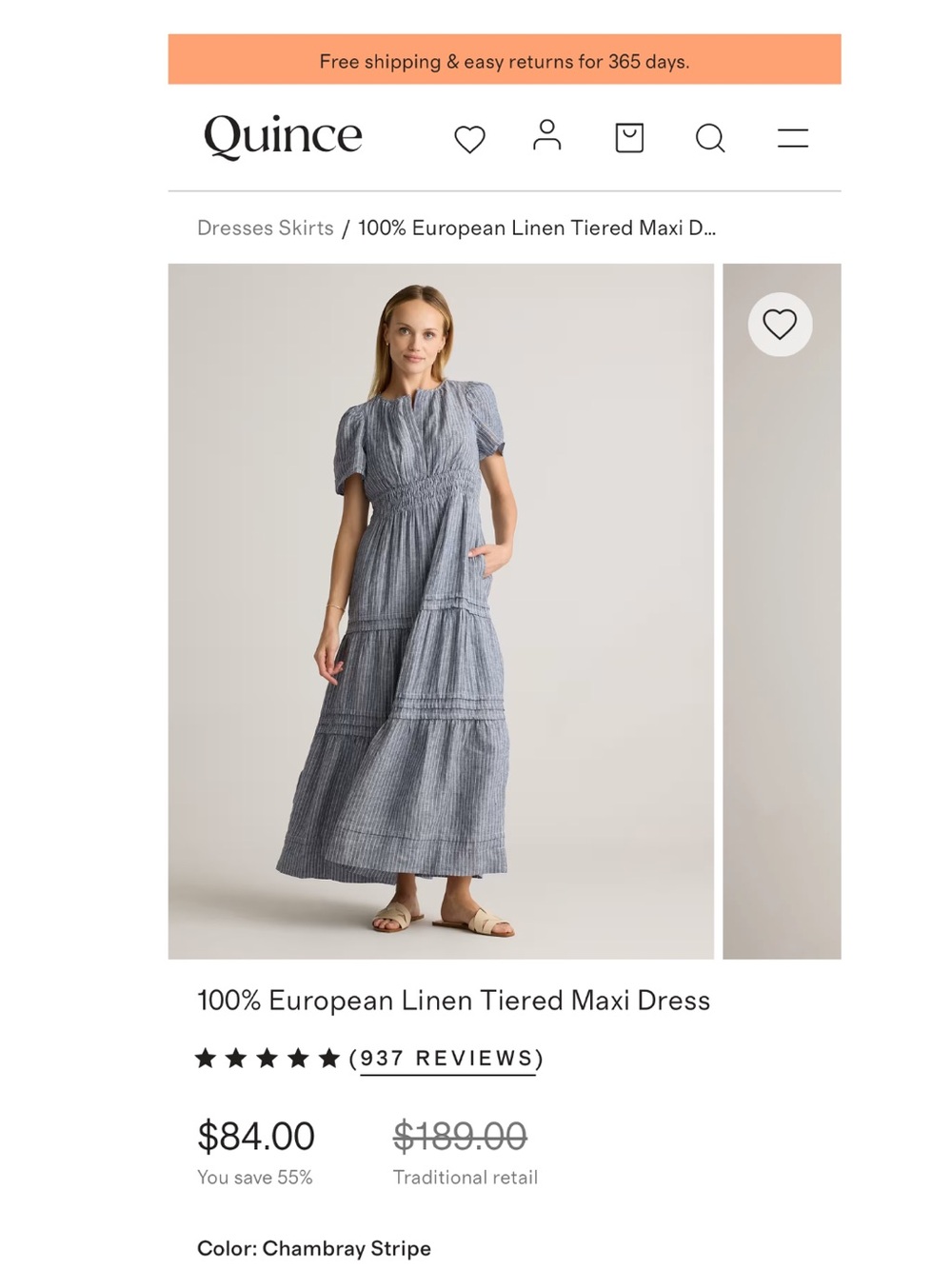 Quince Chambray Striped Linen Tiered Maxi dress - Picture 8 of 9